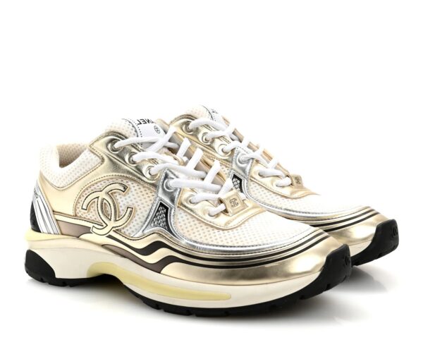 Baskets - Tissu & laminé, blanc & argenté - Chanel